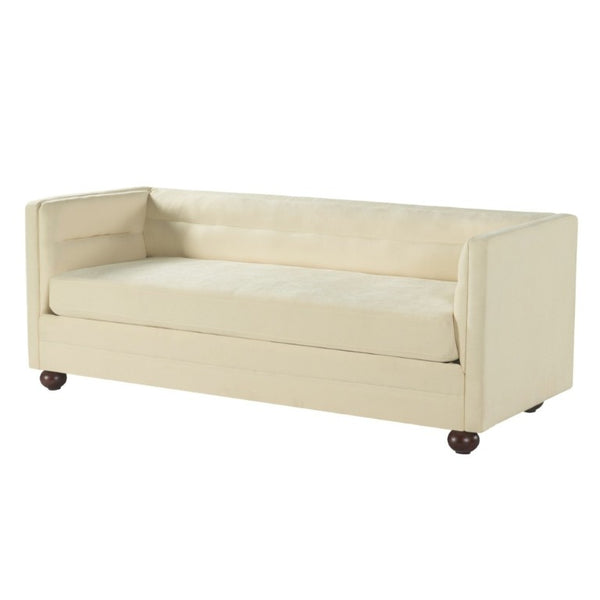 English Elm 77.2 Inch Chenille 3 Seater Sofa with Camel Back Square Arms and Rubberwood Legs Beige N763P492484A