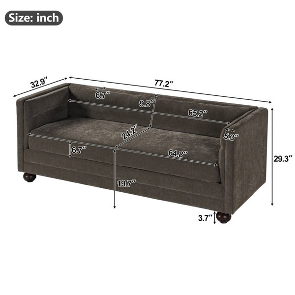English Elm 77.2 Inch Chenille 3 Seater Sofa with Camel Back Square Arms and Rubberwood Legs Light Brown N763P492484D