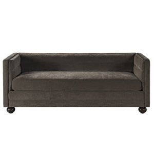 English Elm 77.2 Inch Chenille 3 Seater Sofa with Camel Back Square Arms and Rubberwood Legs Light Brown N763P492484D