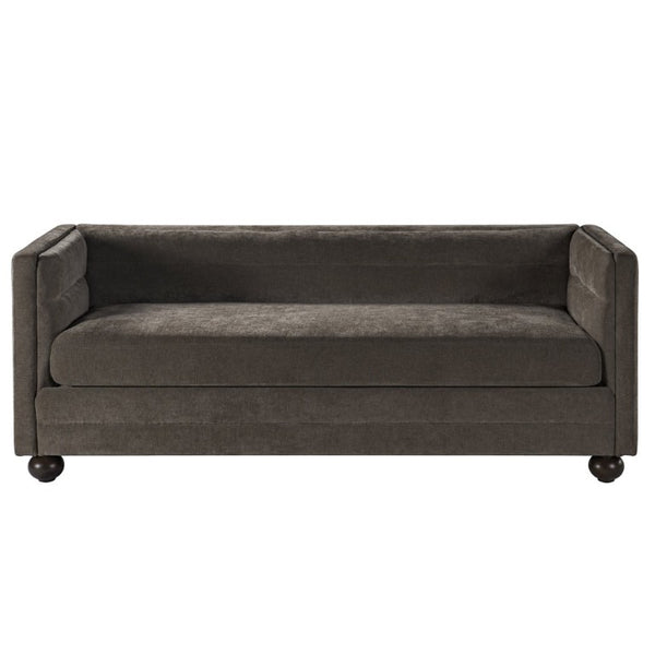 English Elm 77.2 Inch Chenille 3 Seater Sofa with Camel Back Square Arms and Rubberwood Legs Light Brown N763P492484D