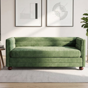 English Elm 77.2 Inch Chenille 3 Seater Sofa with Camel Back Square Arms and Rubberwood Legs Green N763P492484G