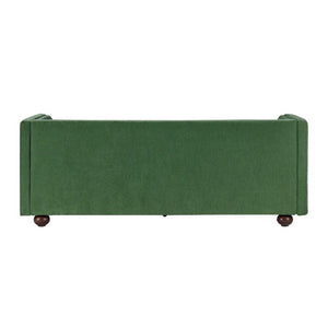 English Elm 77.2 Inch Chenille 3 Seater Sofa with Camel Back Square Arms and Rubberwood Legs Green N763P492484G