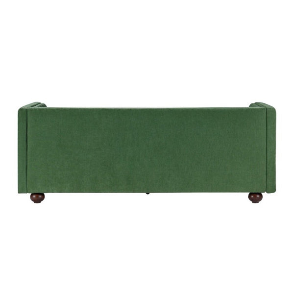 English Elm 77.2 Inch Chenille 3 Seater Sofa with Camel Back Square Arms and Rubberwood Legs Green N763P492484G