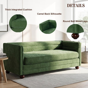 English Elm 77.2 Inch Chenille 3 Seater Sofa with Camel Back Square Arms and Rubberwood Legs Green N763P492484G