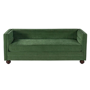 English Elm 77.2 Inch Chenille 3 Seater Sofa with Camel Back Square Arms and Rubberwood Legs Green N763P492484G
