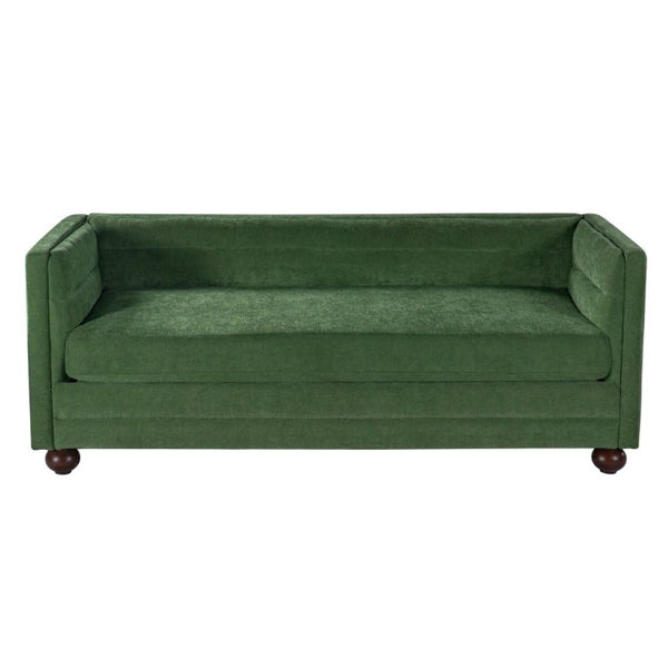 English Elm 77.2 Inch Chenille 3 Seater Sofa with Camel Back Square Arms and Rubberwood Legs Green N763P492484G