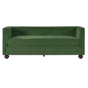 English Elm 77.2 Inch Chenille 3 Seater Sofa with Camel Back Square Arms and Rubberwood Legs Green N763P492484G