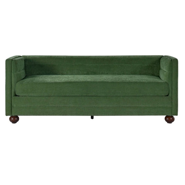 English Elm 77.2 Inch Chenille 3 Seater Sofa with Camel Back Square Arms and Rubberwood Legs Green N763P492484G
