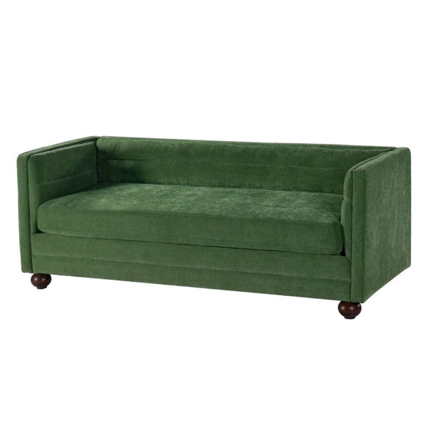 English Elm 77.2 Inch Chenille 3 Seater Sofa with Camel Back Square Arms and Rubberwood Legs Green N763P492484G