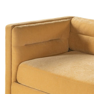 English Elm 77.2 Inch Chenille 3 Seater Sofa with Camel Back Square Arms and Rubberwood Legs Yellow N763P492484Y