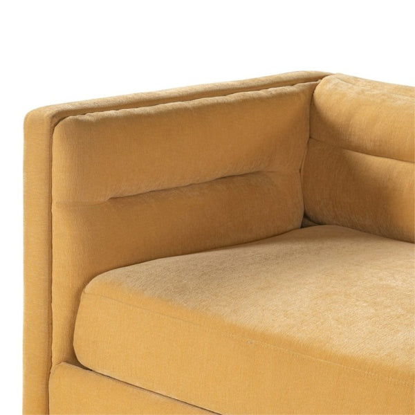 English Elm 77.2 Inch Chenille 3 Seater Sofa with Camel Back Square Arms and Rubberwood Legs Yellow N763P492484Y