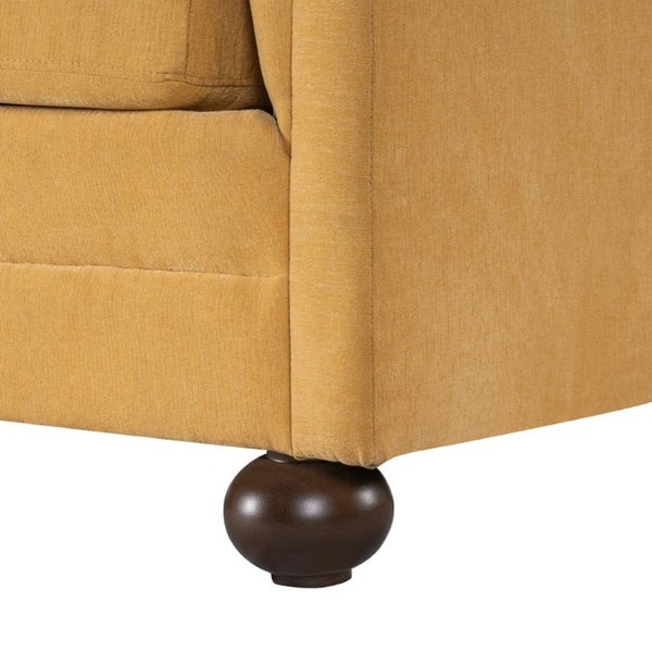 English Elm 77.2 Inch Chenille 3 Seater Sofa with Camel Back Square Arms and Rubberwood Legs Yellow N763P492484Y