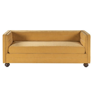 English Elm 77.2 Inch Chenille 3 Seater Sofa with Camel Back Square Arms and Rubberwood Legs Yellow N763P492484Y