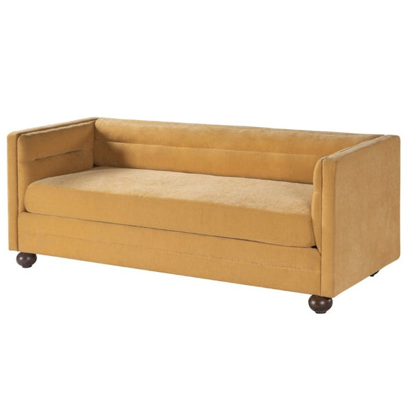English Elm 77.2 Inch Chenille 3 Seater Sofa with Camel Back Square Arms and Rubberwood Legs Yellow N763P492484Y