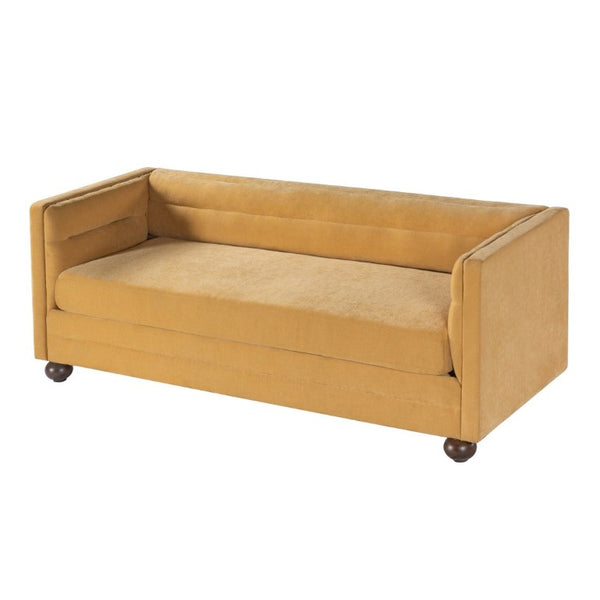 English Elm 77.2 Inch Chenille 3 Seater Sofa with Camel Back Square Arms and Rubberwood Legs Yellow N763P492484Y