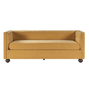English Elm 77.2 Inch Chenille 3 Seater Sofa with Camel Back Square Arms and Rubberwood Legs Yellow N763P492484Y