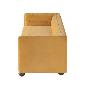 English Elm 77.2 Inch Chenille 3 Seater Sofa with Camel Back Square Arms and Rubberwood Legs Yellow N763P492484Y
