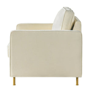 English Elm 42.1 Chenille Accent Chair Camel Back Silhouette with Square Arms and Yellow Iron Legs Beige N763P492485A
