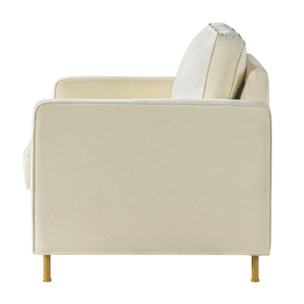 English Elm 42.1 Chenille Accent Chair Camel Back Silhouette with Square Arms and Yellow Iron Legs Beige N763P492485A