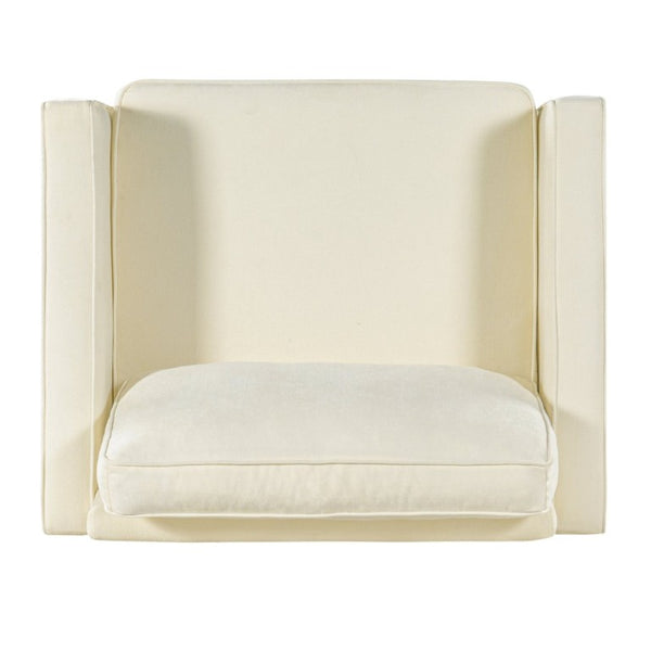 English Elm 42.1 Chenille Accent Chair Camel Back Silhouette with Square Arms and Yellow Iron Legs Beige N763P492485A