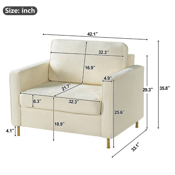 English Elm 42.1 Chenille Accent Chair Camel Back Silhouette with Square Arms and Yellow Iron Legs Beige N763P492485A