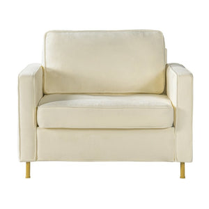 English Elm 42.1 Chenille Accent Chair Camel Back Silhouette with Square Arms and Yellow Iron Legs Beige N763P492485A