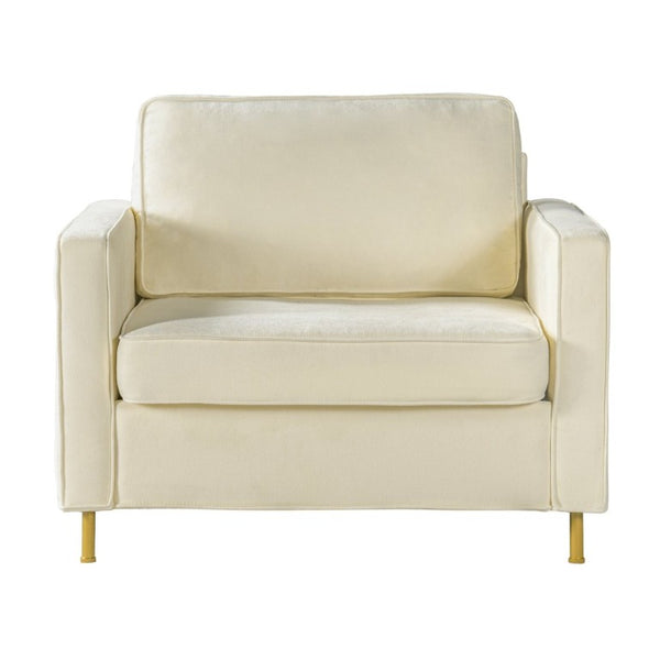 English Elm 42.1 Chenille Accent Chair Camel Back Silhouette with Square Arms and Yellow Iron Legs Beige N763P492485A