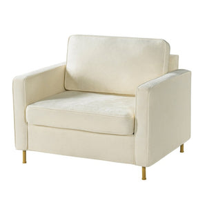 English Elm 42.1 Chenille Accent Chair Camel Back Silhouette with Square Arms and Yellow Iron Legs Beige N763P492485A