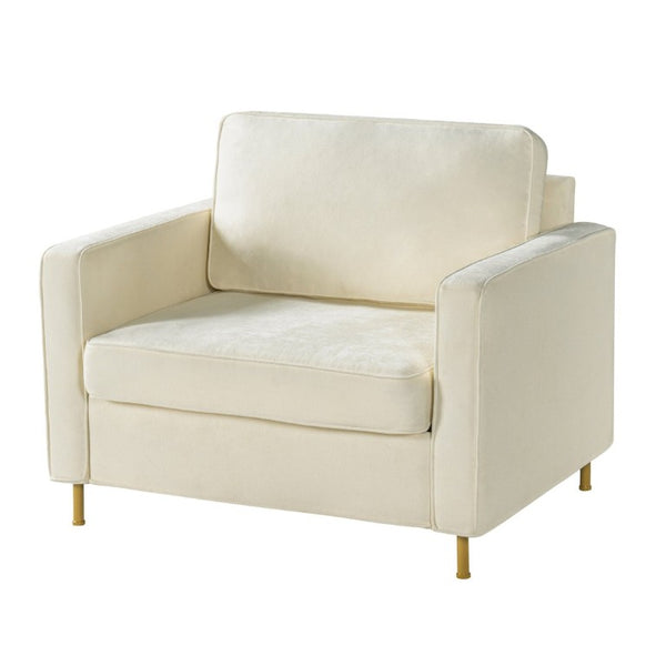 English Elm 42.1 Chenille Accent Chair Camel Back Silhouette with Square Arms and Yellow Iron Legs Beige N763P492485A