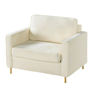 English Elm 42.1 Chenille Accent Chair Camel Back Silhouette with Square Arms and Yellow Iron Legs Beige N763P492485A