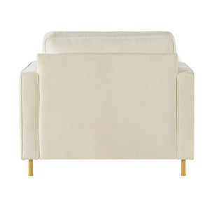 English Elm 42.1 Chenille Accent Chair Camel Back Silhouette with Square Arms and Yellow Iron Legs Beige N763P492485A