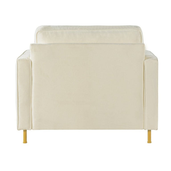 English Elm 42.1 Chenille Accent Chair Camel Back Silhouette with Square Arms and Yellow Iron Legs Beige N763P492485A