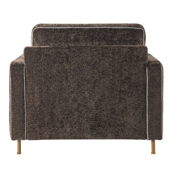 English Elm 42.1 Chenille Accent Chair Camel Back Silhouette with Square Arms and Yellow Iron Legs Dark Brown N763P492485D