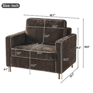 English Elm 42.1 Chenille Accent Chair Camel Back Silhouette with Square Arms and Yellow Iron Legs Dark Brown N763P492485D