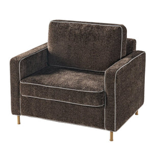 English Elm 42.1 Chenille Accent Chair Camel Back Silhouette with Square Arms and Yellow Iron Legs Dark Brown N763P492485D