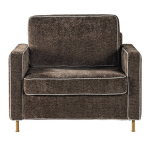 English Elm 42.1 Chenille Accent Chair Camel Back Silhouette with Square Arms and Yellow Iron Legs Dark Brown N763P492485D