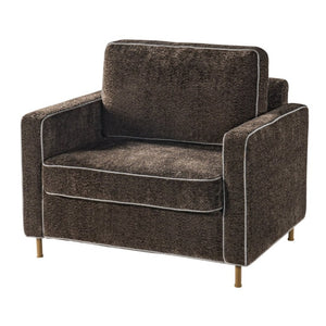 English Elm 42.1 Chenille Accent Chair Camel Back Silhouette with Square Arms and Yellow Iron Legs Dark Brown N763P492485D