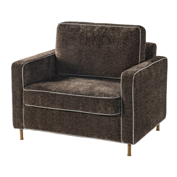 English Elm 42.1 Chenille Accent Chair Camel Back Silhouette with Square Arms and Yellow Iron Legs Dark Brown N763P492485D