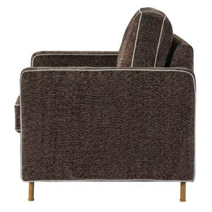 English Elm 42.1 Chenille Accent Chair Camel Back Silhouette with Square Arms and Yellow Iron Legs Dark Brown N763P492485D