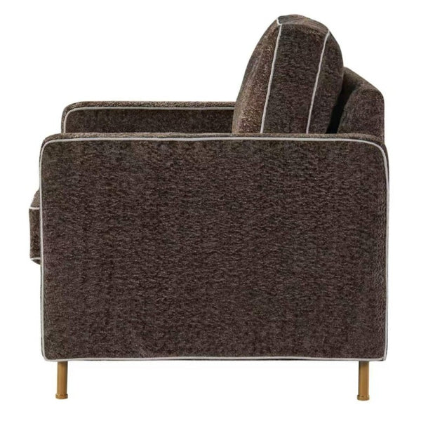 English Elm 42.1 Chenille Accent Chair Camel Back Silhouette with Square Arms and Yellow Iron Legs Dark Brown N763P492485D