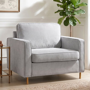 English Elm 42.1 Chenille Accent Chair Camel Back Silhouette with Square Arms and Yellow Iron Legs Light Gray N763P492485E