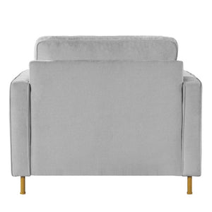 English Elm 42.1 Chenille Accent Chair Camel Back Silhouette with Square Arms and Yellow Iron Legs Light Gray N763P492485E