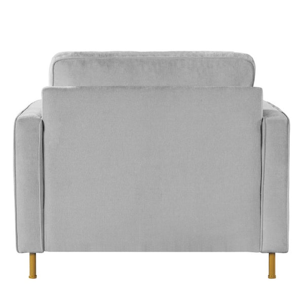 English Elm 42.1 Chenille Accent Chair Camel Back Silhouette with Square Arms and Yellow Iron Legs Light Gray N763P492485E
