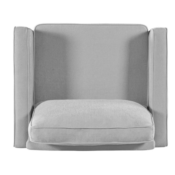 English Elm 42.1 Chenille Accent Chair Camel Back Silhouette with Square Arms and Yellow Iron Legs Light Gray N763P492485E