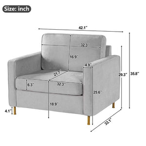English Elm 42.1 Chenille Accent Chair Camel Back Silhouette with Square Arms and Yellow Iron Legs Light Gray N763P492485E