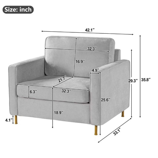 English Elm 42.1 Chenille Accent Chair Camel Back Silhouette with Square Arms and Yellow Iron Legs Light Gray N763P492485E