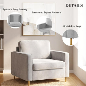 English Elm 42.1 Chenille Accent Chair Camel Back Silhouette with Square Arms and Yellow Iron Legs Light Gray N763P492485E