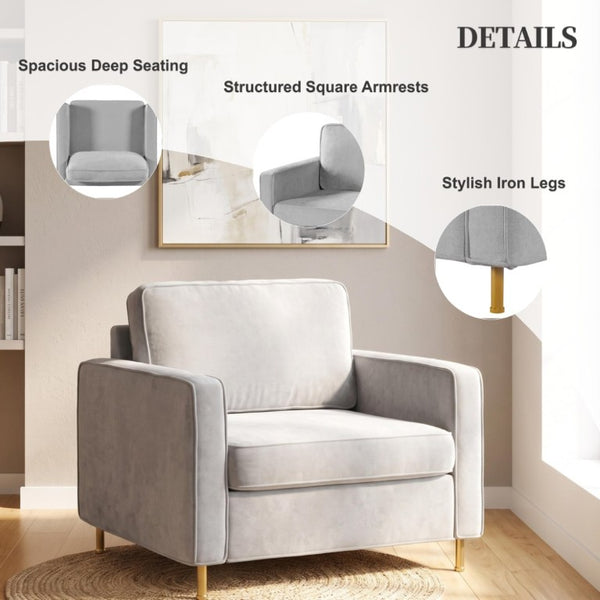 English Elm 42.1 Chenille Accent Chair Camel Back Silhouette with Square Arms and Yellow Iron Legs Light Gray N763P492485E