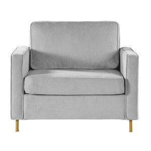English Elm 42.1 Chenille Accent Chair Camel Back Silhouette with Square Arms and Yellow Iron Legs Light Gray N763P492485E