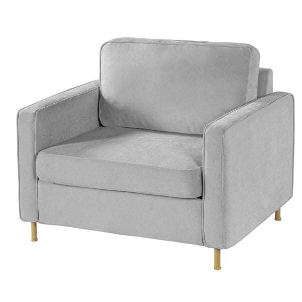 English Elm 42.1 Chenille Accent Chair Camel Back Silhouette with Square Arms and Yellow Iron Legs Light Gray N763P492485E